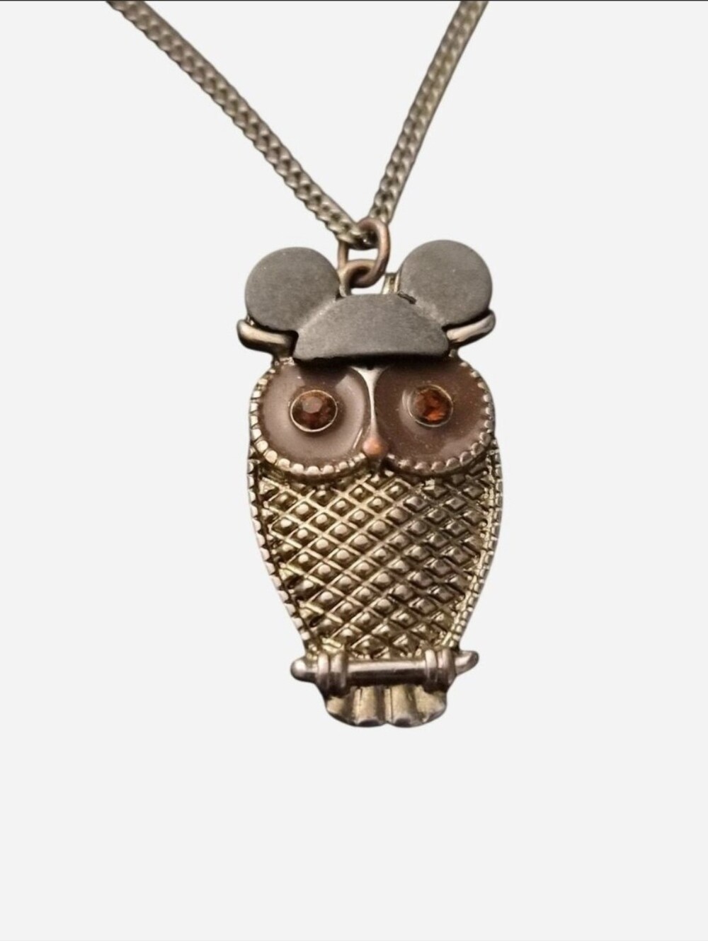 Vintage Disney Mickey Ears Owl Pendant Necklace Whimsigoth Boho Jewelry